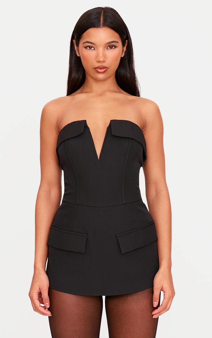 Combishort style corset structuré tissé noir image 1