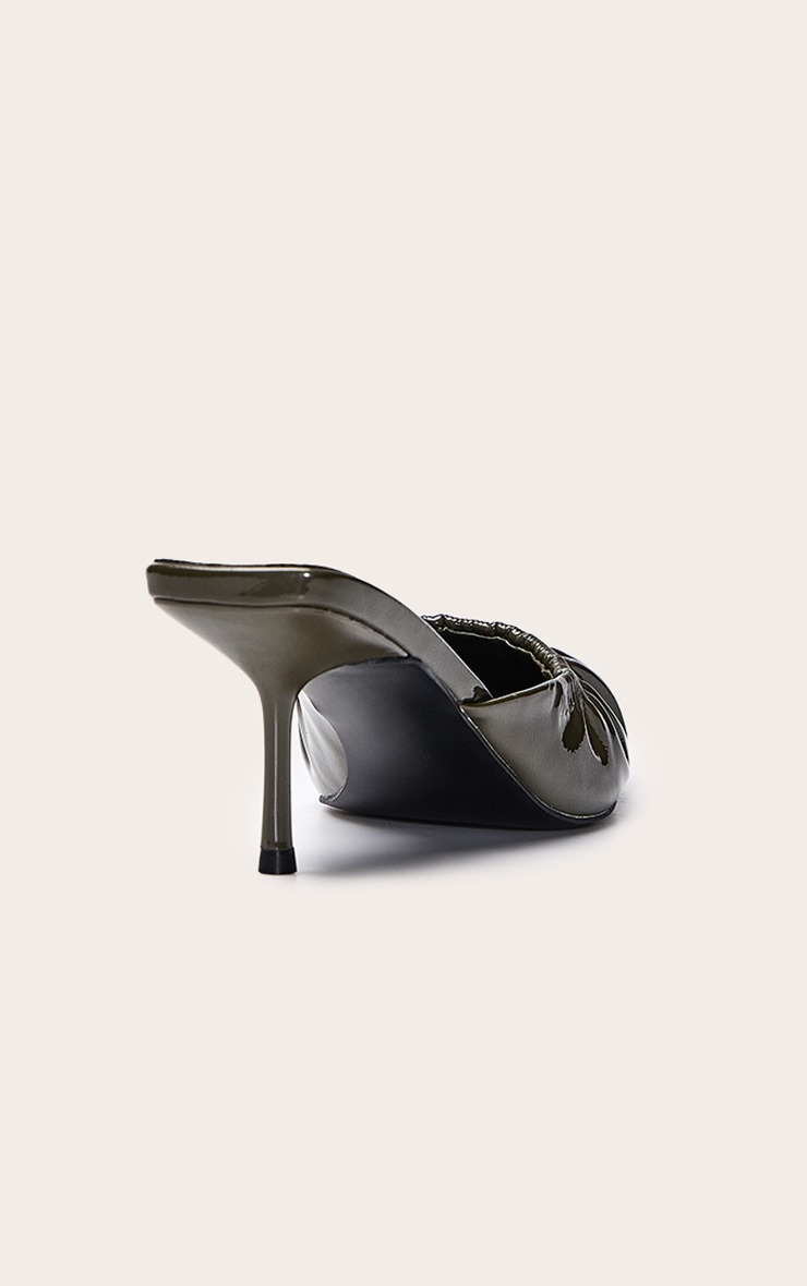 Olive Crinkle PU Ruched Low Heel Court Mule image 4