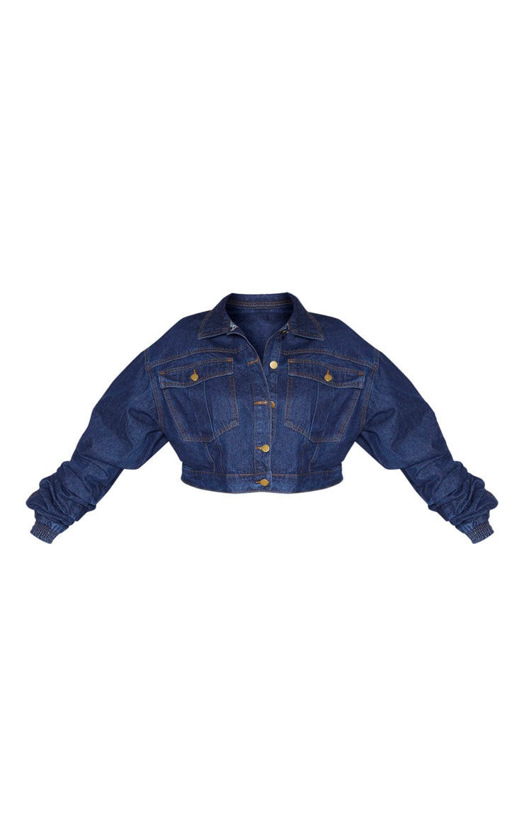 mid wash extreme shoulder cropped denim jacket