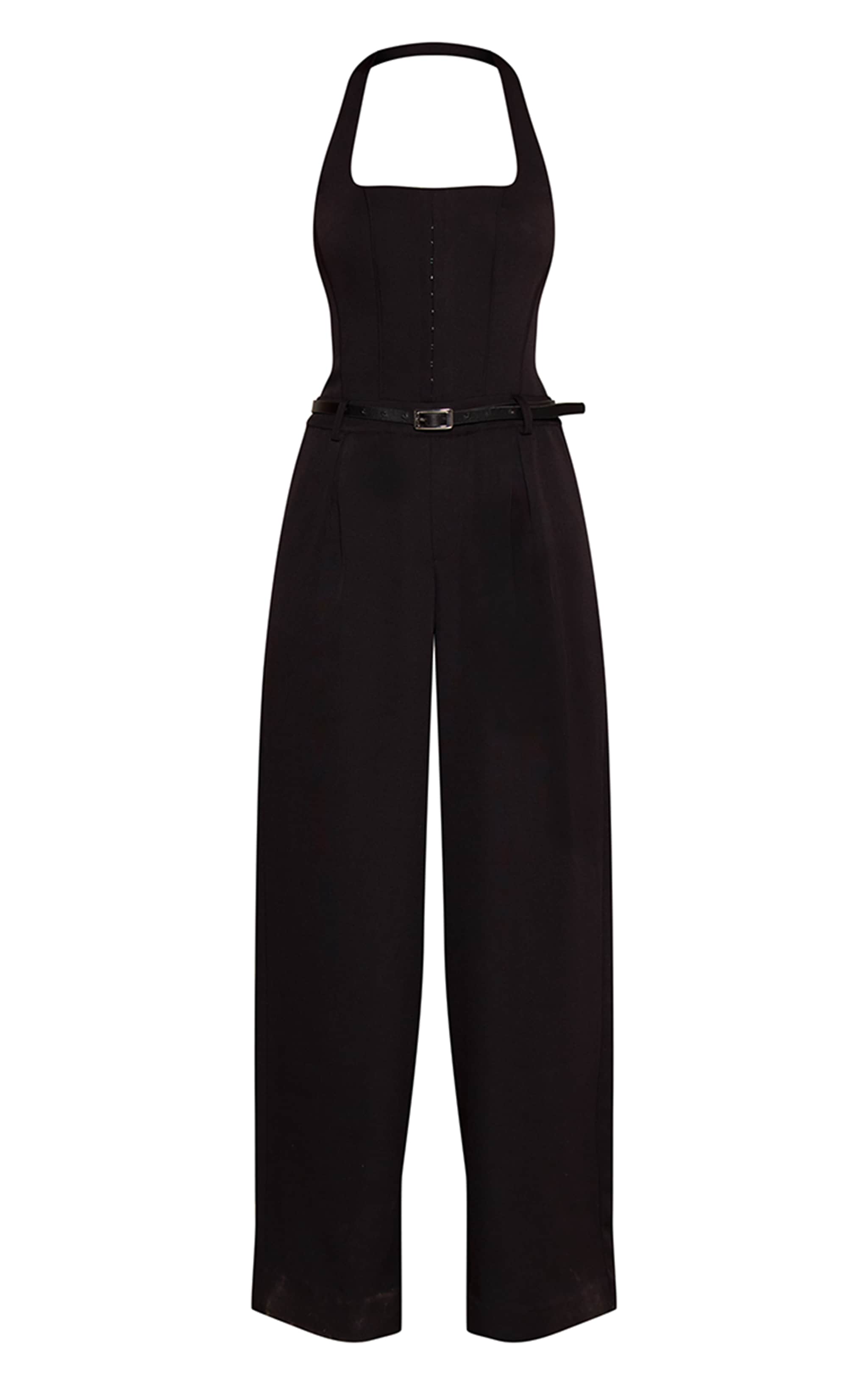Black Tailored Corset Belt Detail Jumpsuit image 5
