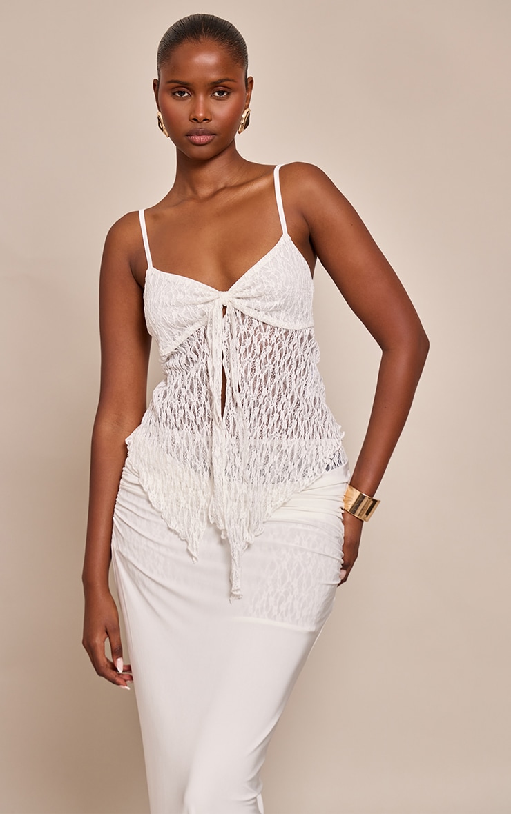 White Lace Tie Front Cami Top image 1