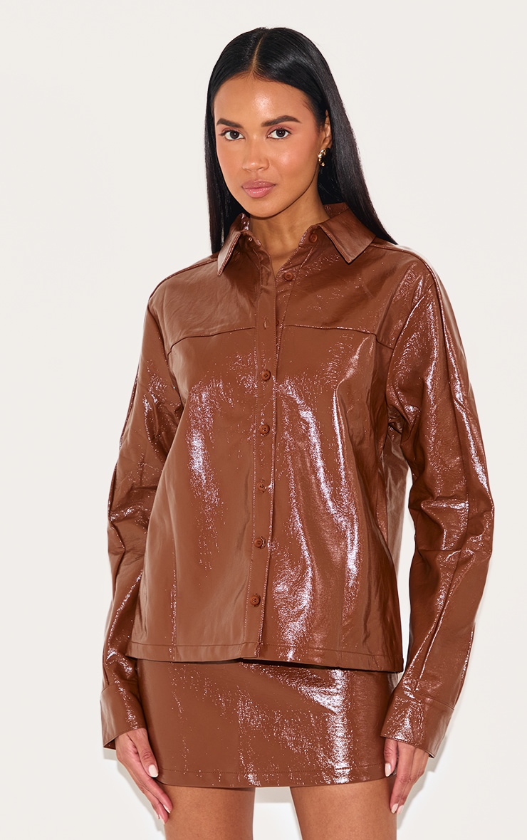 Chocolate Faux Leather Mini Skirt image 4