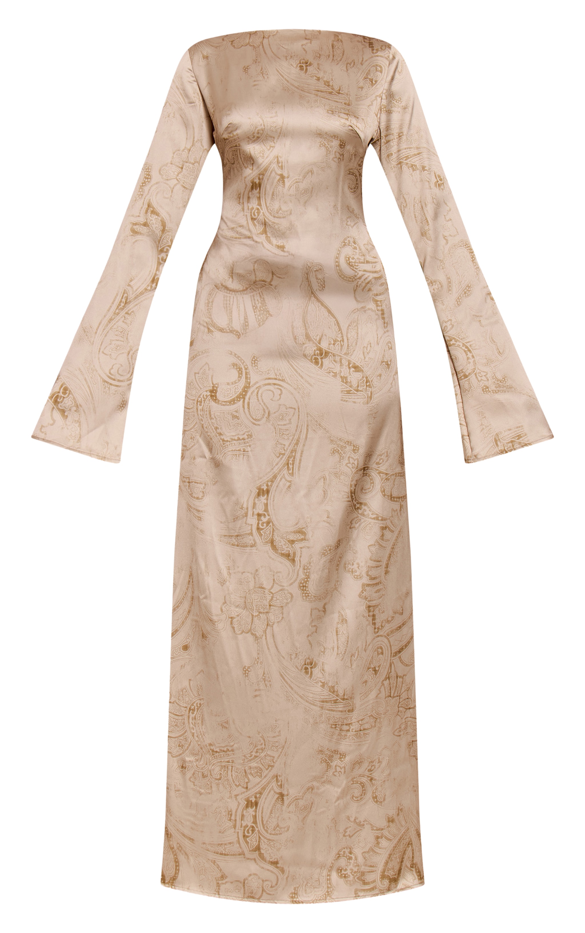Pale Chartreuse Paisley Printed Satin Flute Sleeve Maxi Dress image 5