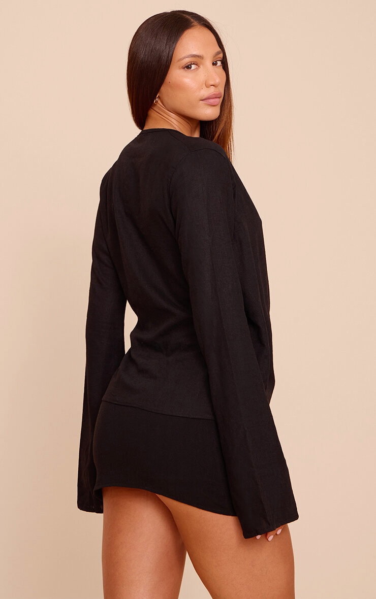 Tall Black Lightweight Woven Wrap Trim Tie Top image 2