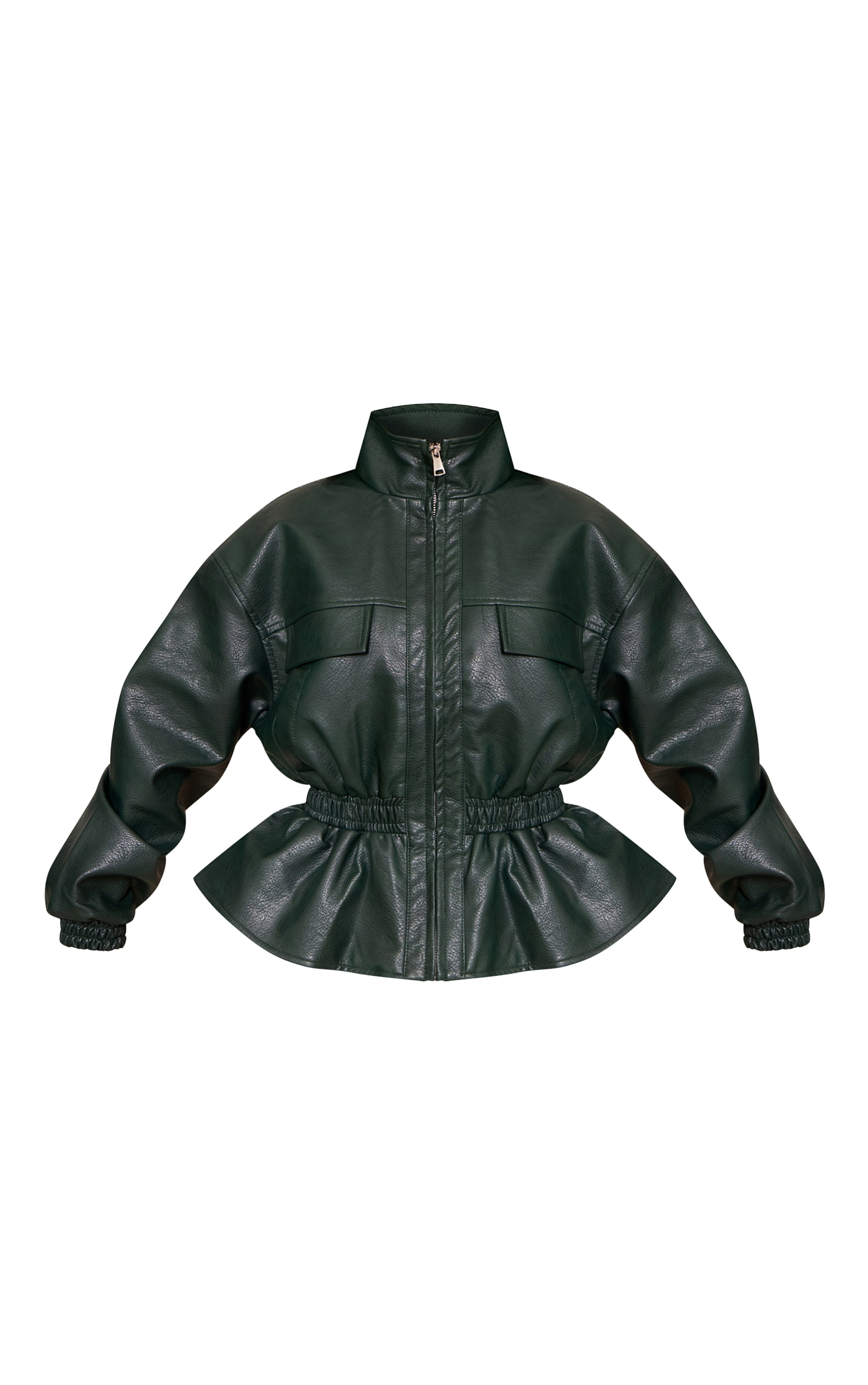 Petite Olive High Neck Cinched Waist Faux Leather Jacket image 5