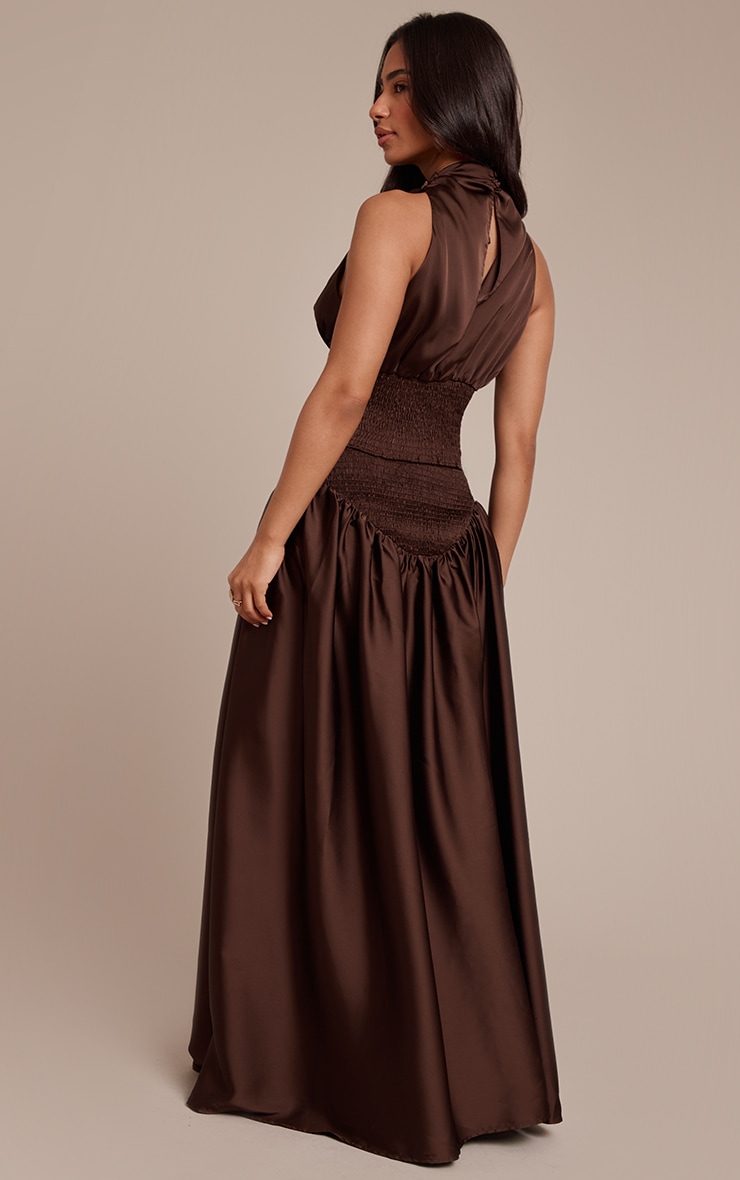 Petite Chocolate Ruched Waist Flowy Maxi Skirt image 3