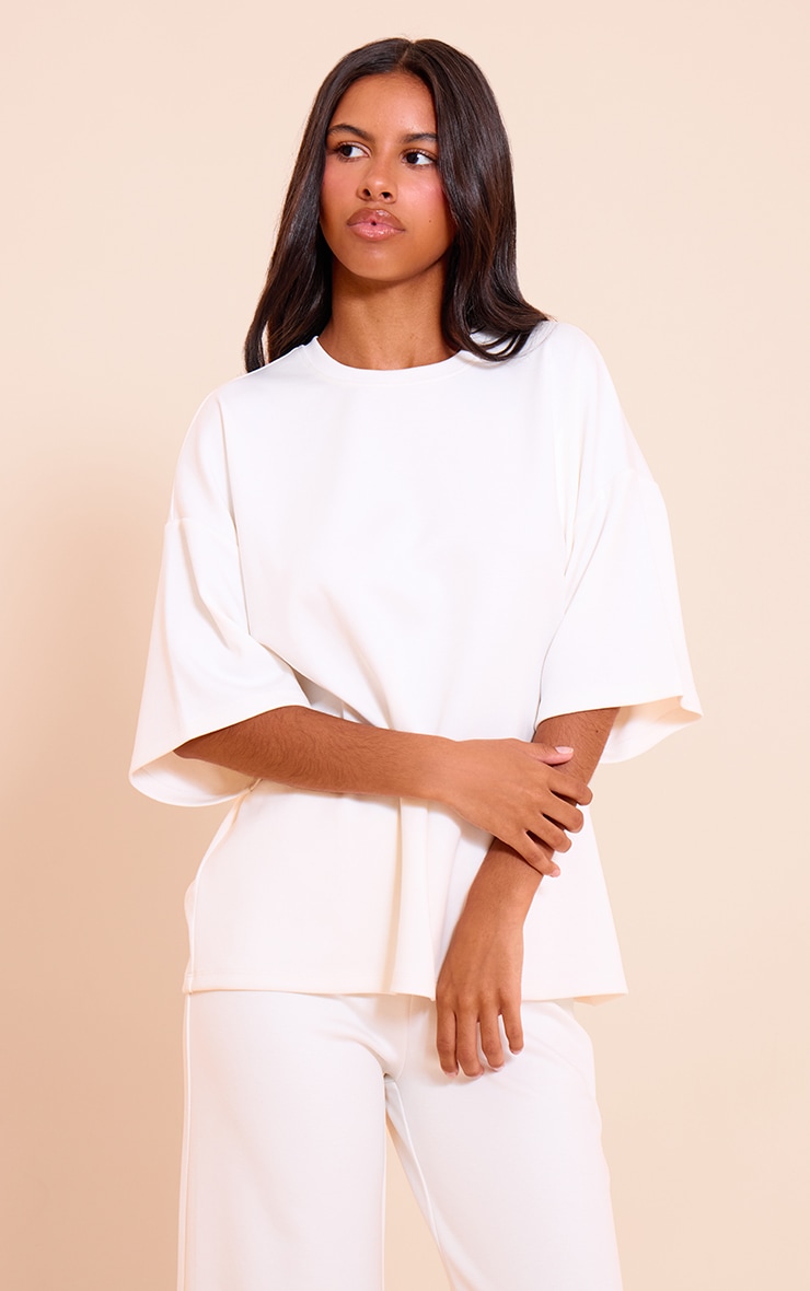 Petite Ecru Modal Oversized Short Sleeve Top image 4