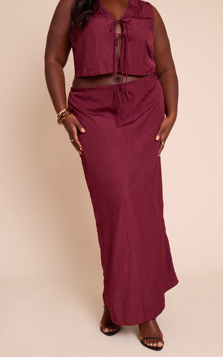 Plus Plum Textured Tie Waist Detail Maxi Skirt image 2