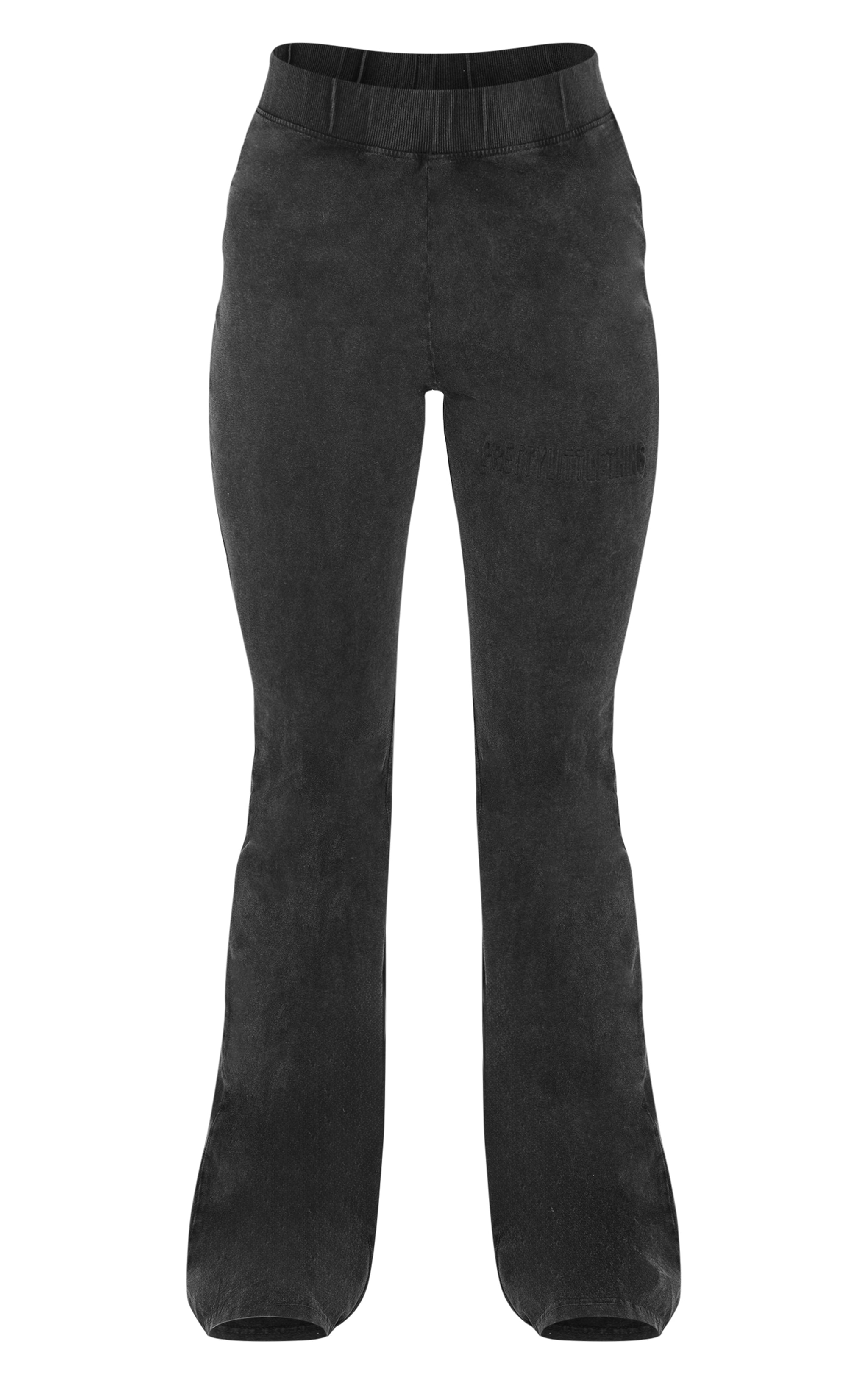 PRETTYLITTLETHING Black Embossed Logo Washed Skinny Flare Pants image 5