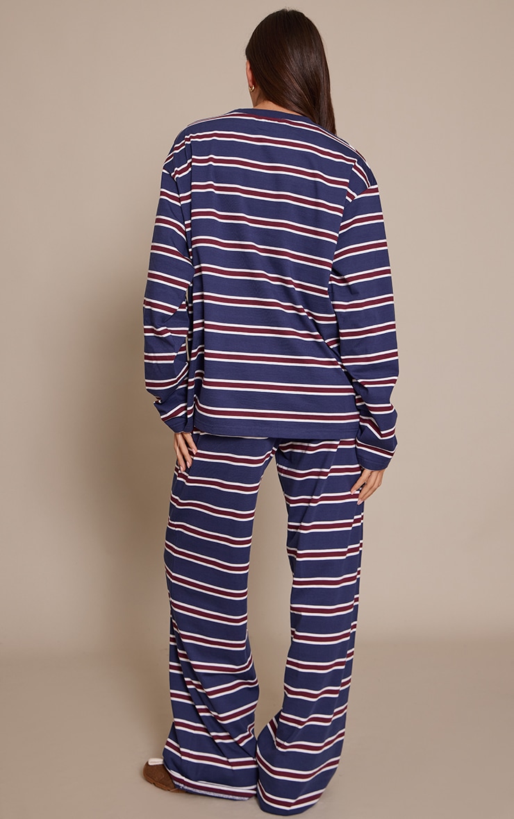 Pantalon large bleu marine à rayures et cordons ajustables image 3