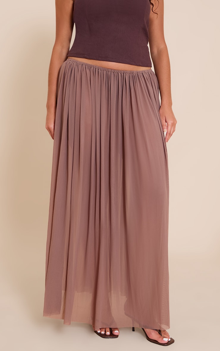 Plus Brown Mesh Drape Maxi Skirt image 2