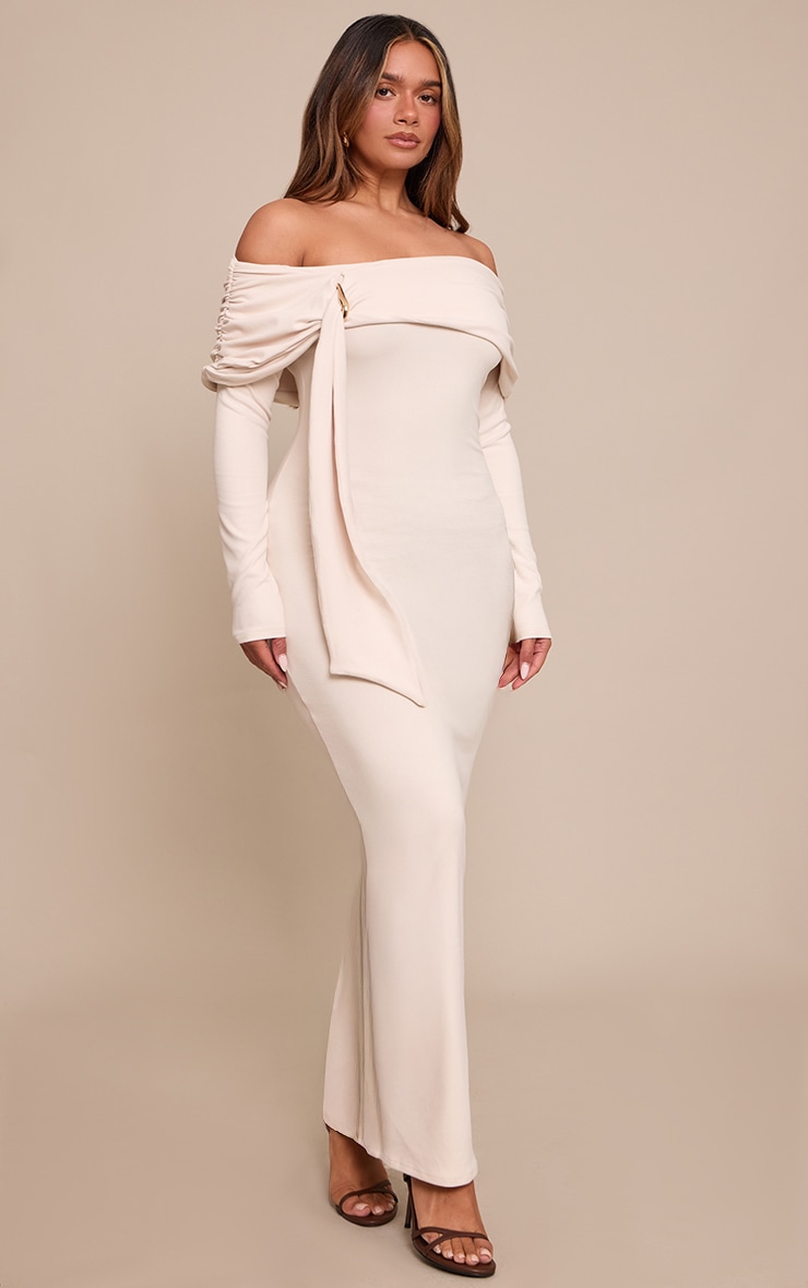 Shape Cream Bardot Trim Detail Maxi Dress image 1