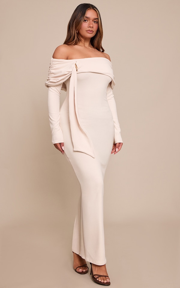 Shape Cream Bardot Trim Detail Maxi Dress