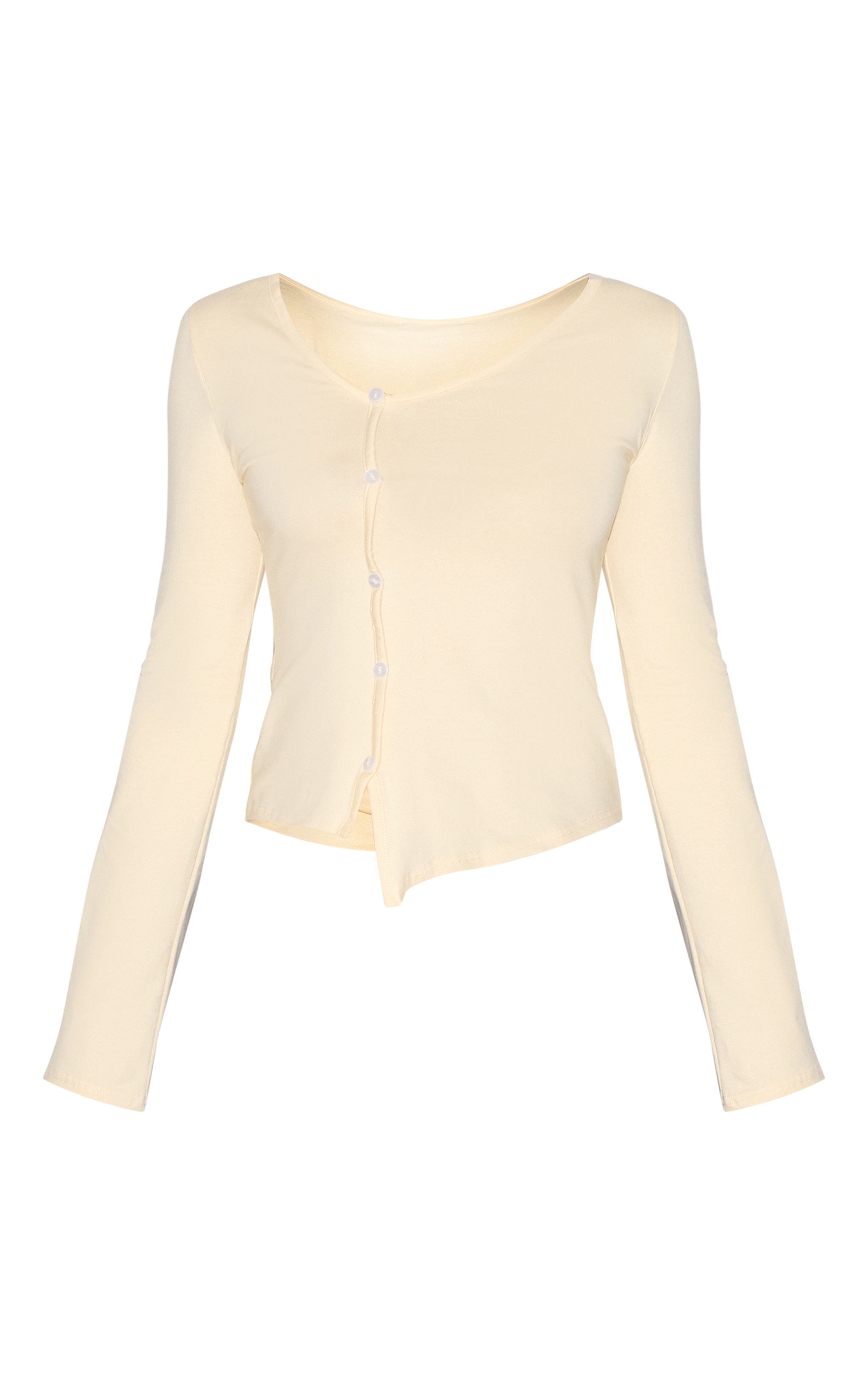 Almond Asymmetric Button Down Detail Long Sleeve Top image 5