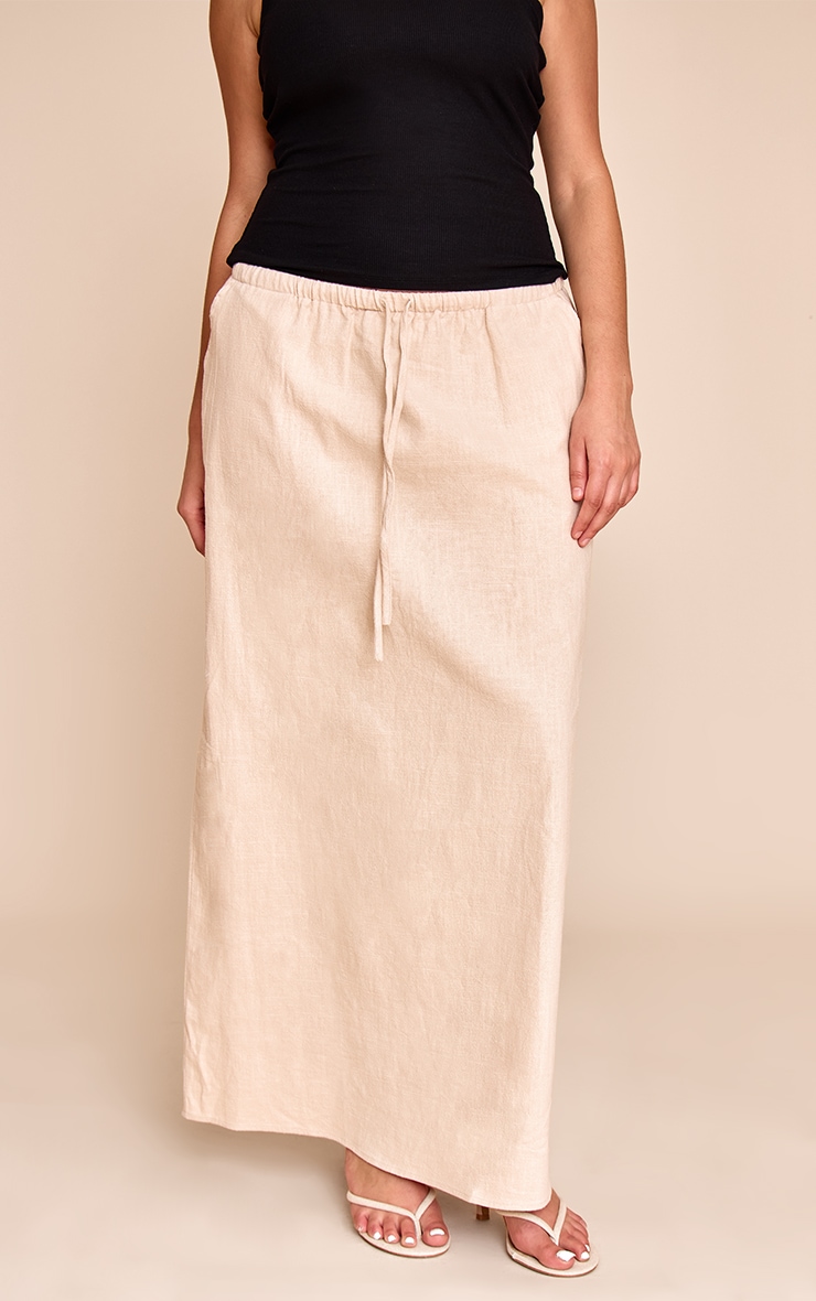 Plus Natural Premium Linen Drawstring Maxi Skirt image 2