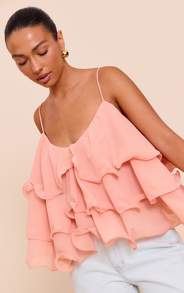 Peach Chiffon Layered Puffball Top