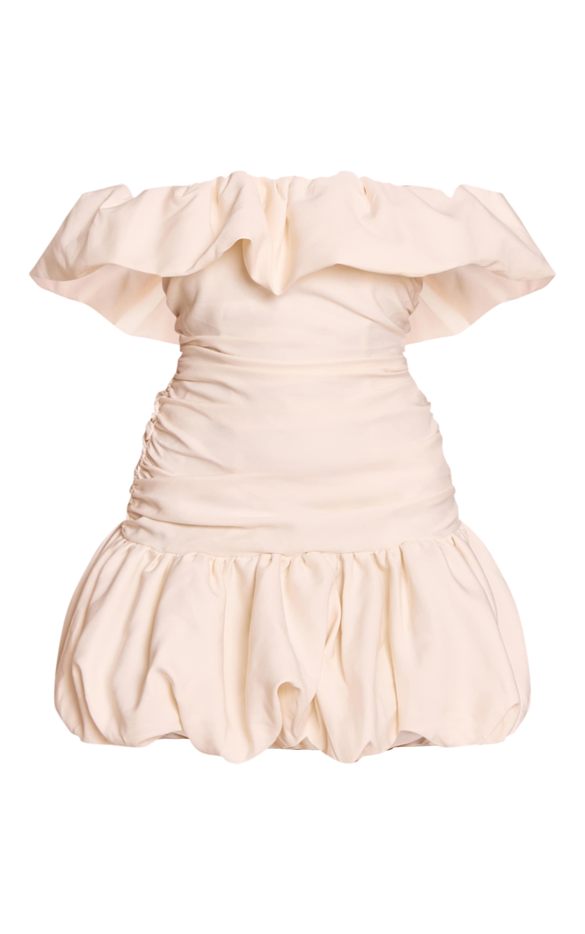 Mini robe droite tissée crème froncée à col bardot image 5