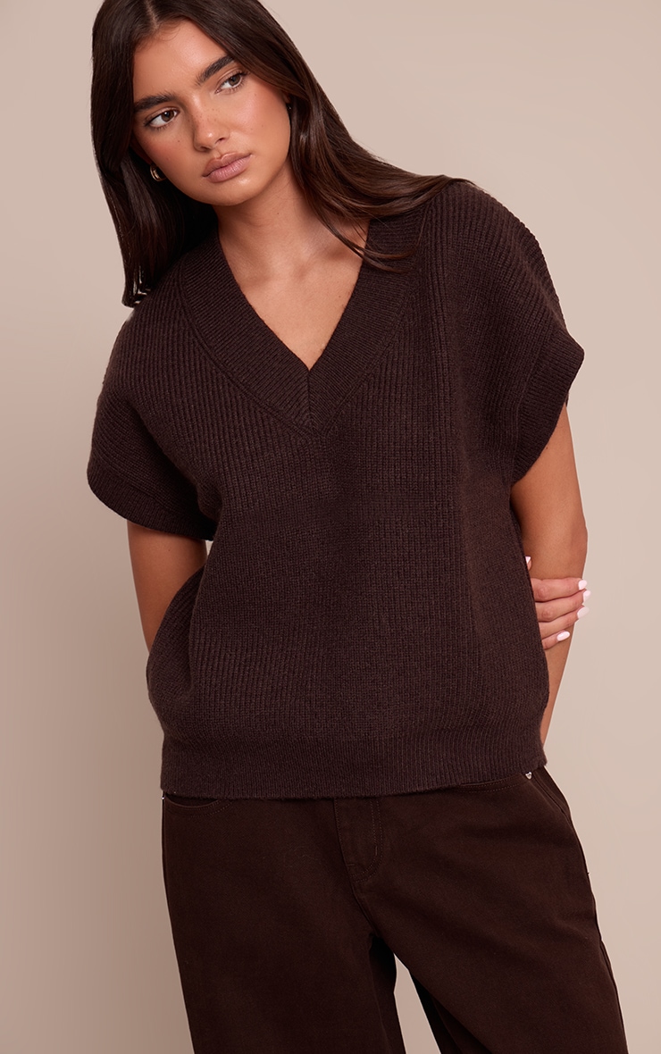 Chocolate Sleeveless Knit Sweater image 1