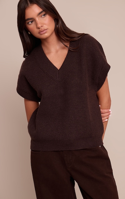 Chocolate Sleeveless Knit Jumper