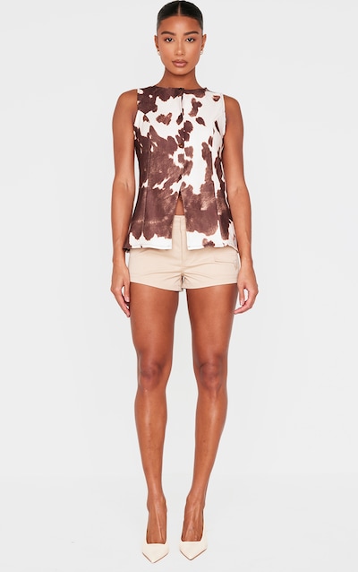 Brown Cow Print Longline Bengaline Waistcoat