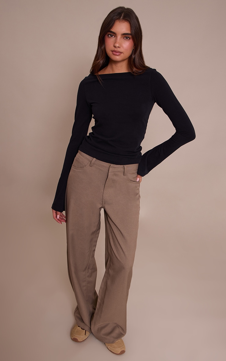Black Soft Cotton Boat Neck Flared Long Sleeve Top image 3