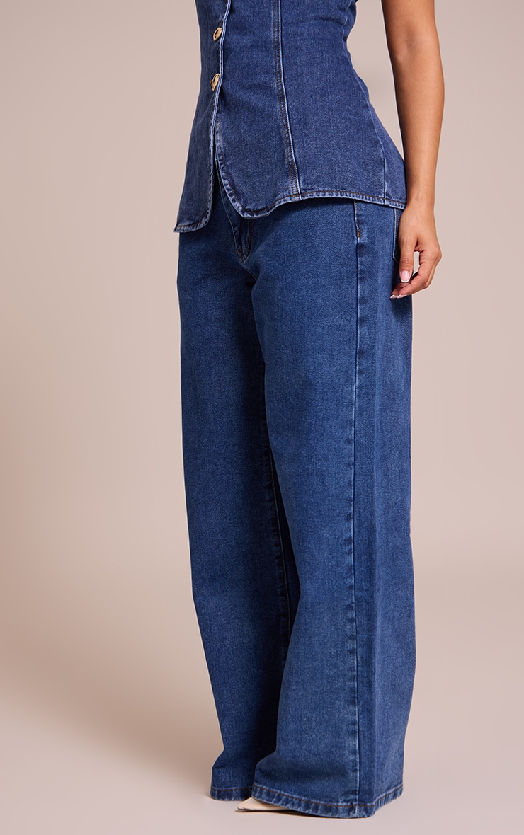 Petite Washed Blue Wide Leg Mid Rise Denim Jeans image 2