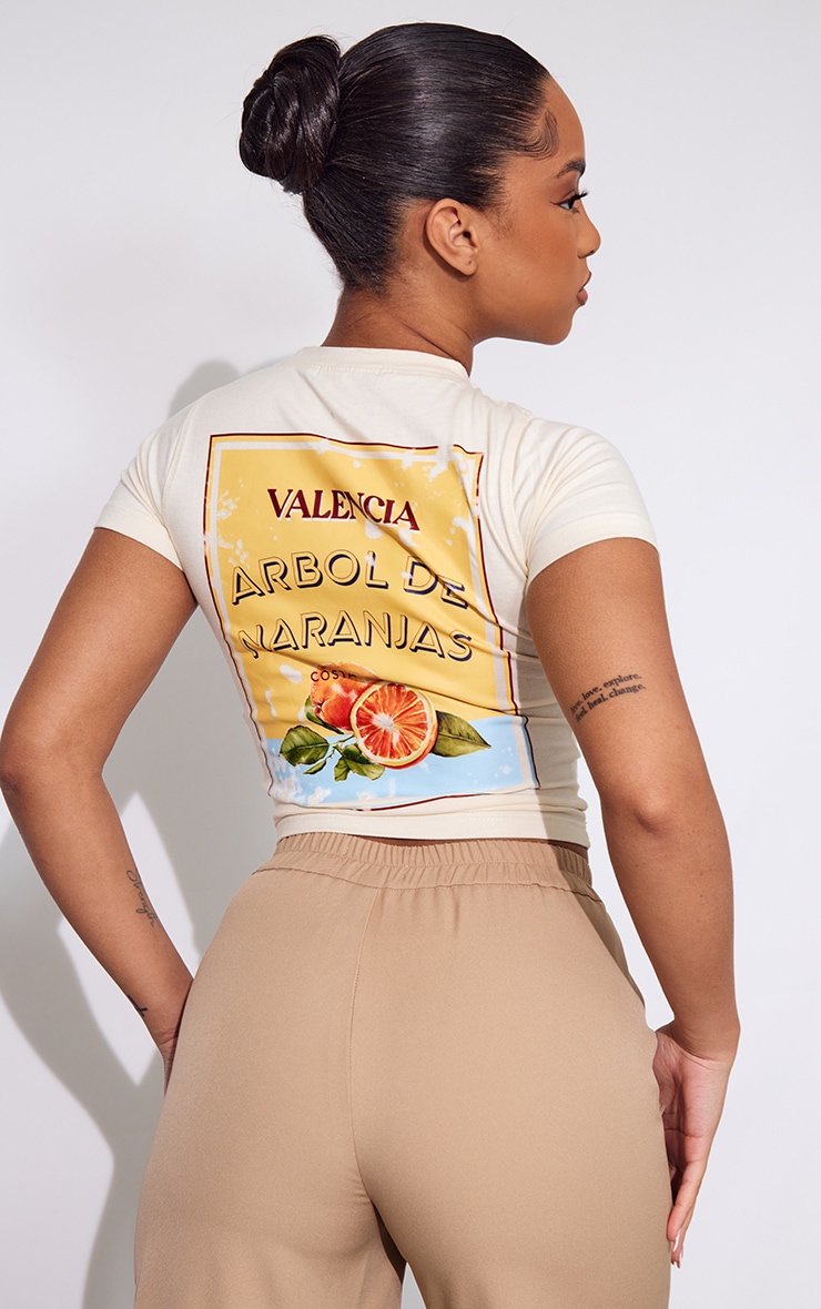 Petite Beige Valencia Graphic Crop Top image 4