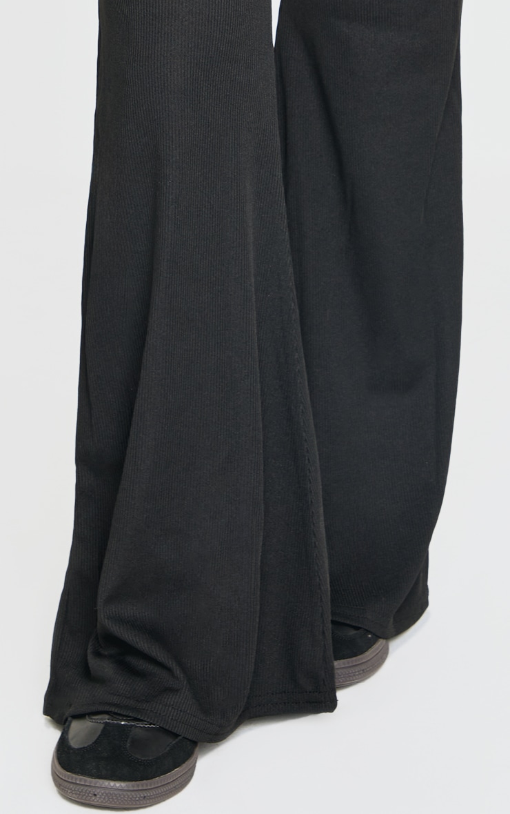 Petite Black Ribbed Flared Pants image 4