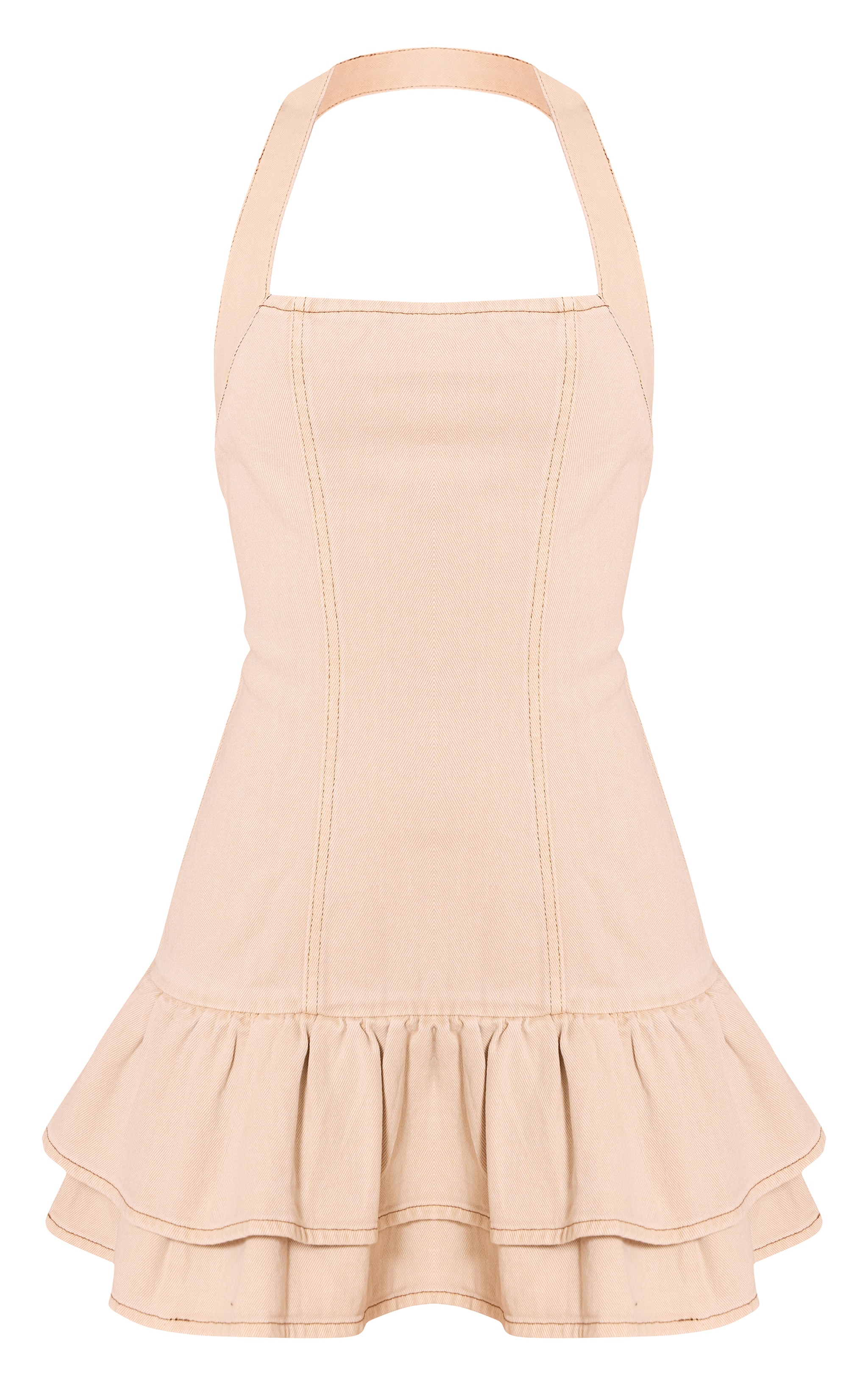 Tall Stone Halter Neck Frill Denim Mini Dress image 5
