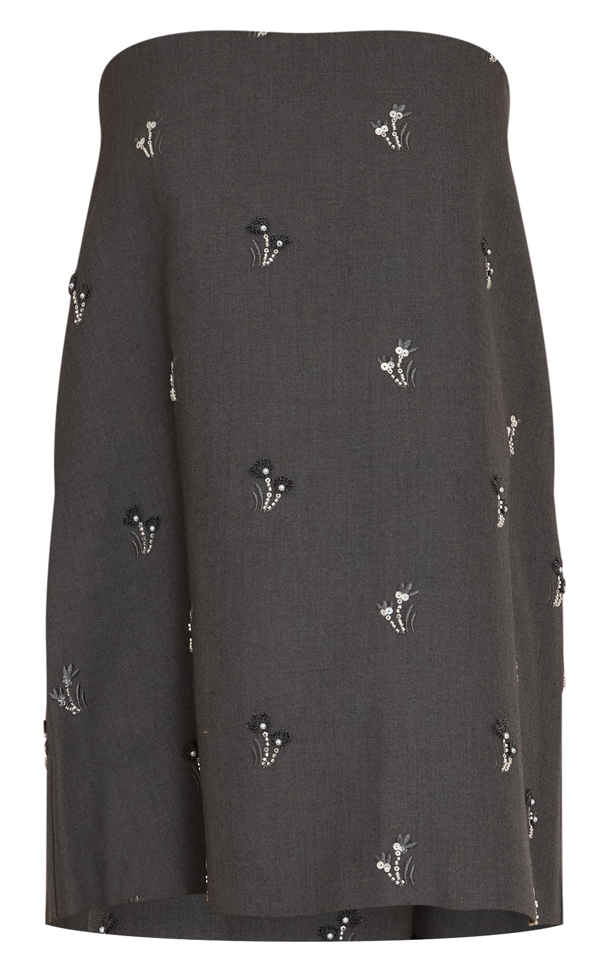 Grey Woven Bandeau Embellished Smock Dress image 5