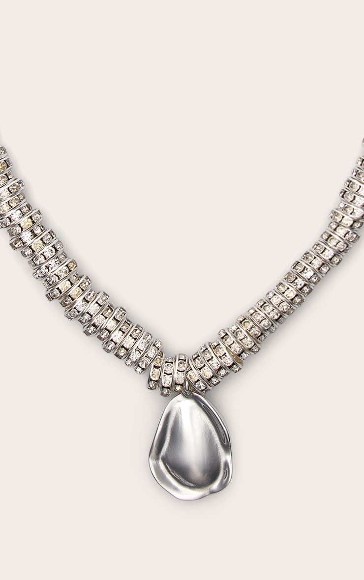 Silver Diamante Abstract Pendant Statement Necklace image 3