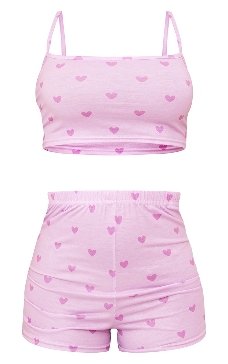 Lilac All Over Heart Print Jersey Short Pj Set image 5