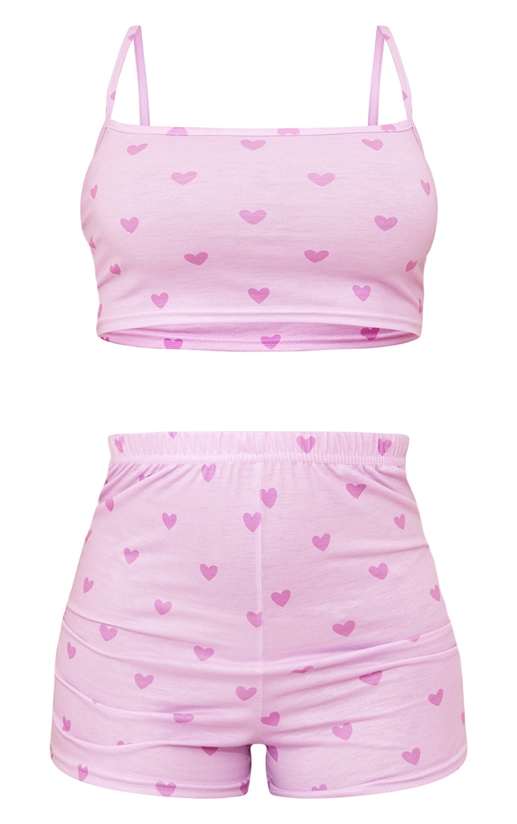  Lilac All Over Heart Print Jersey Short Pj Set image 5