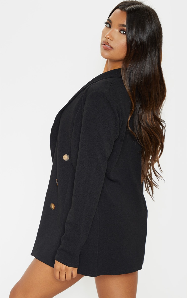 Black Oversized Front Button Detail Blazer image 2