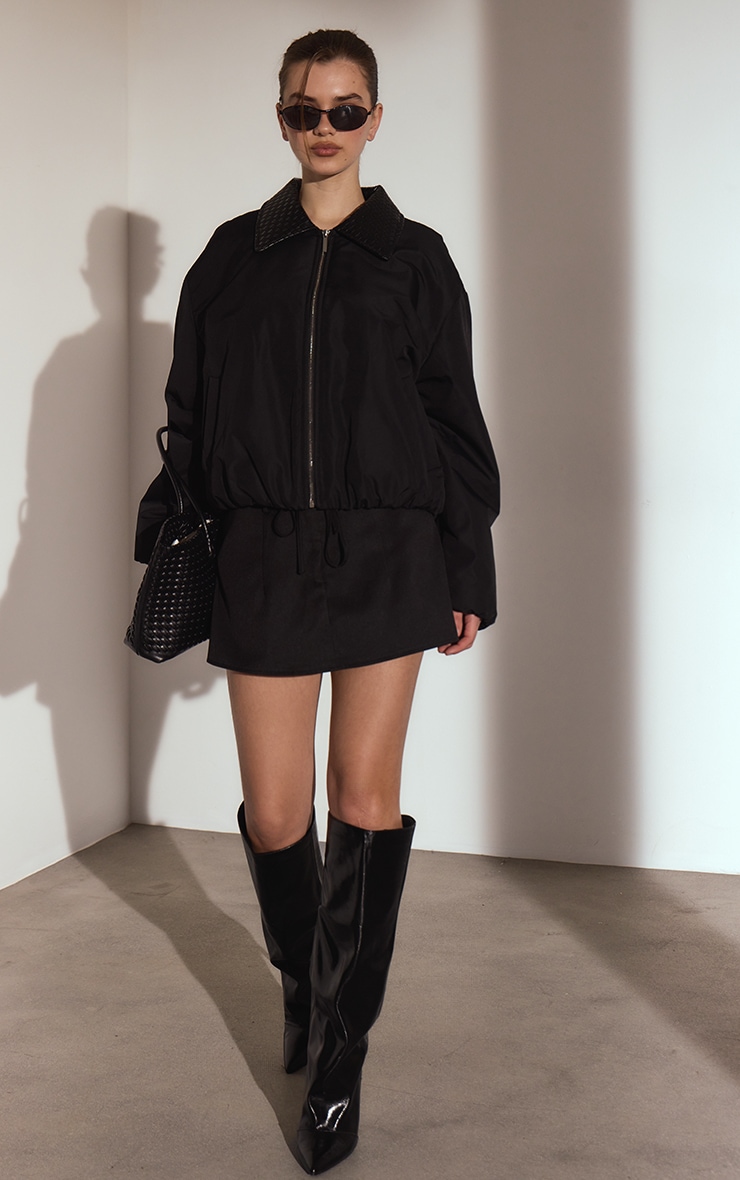 Black Woven Tie Waist Skort image 4