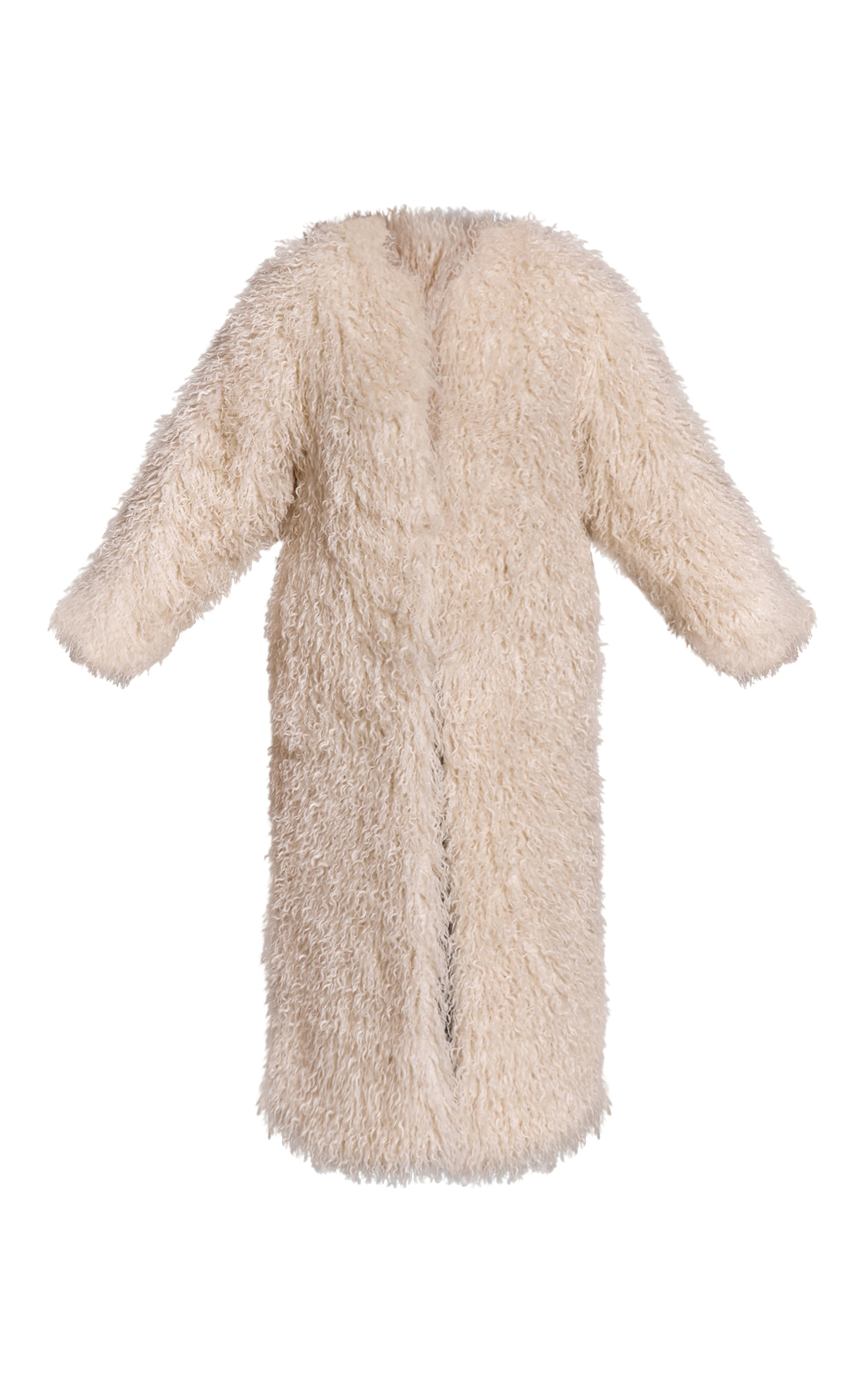 Manteau long en fausse fourrure de Mongolie crème sans revers image 5