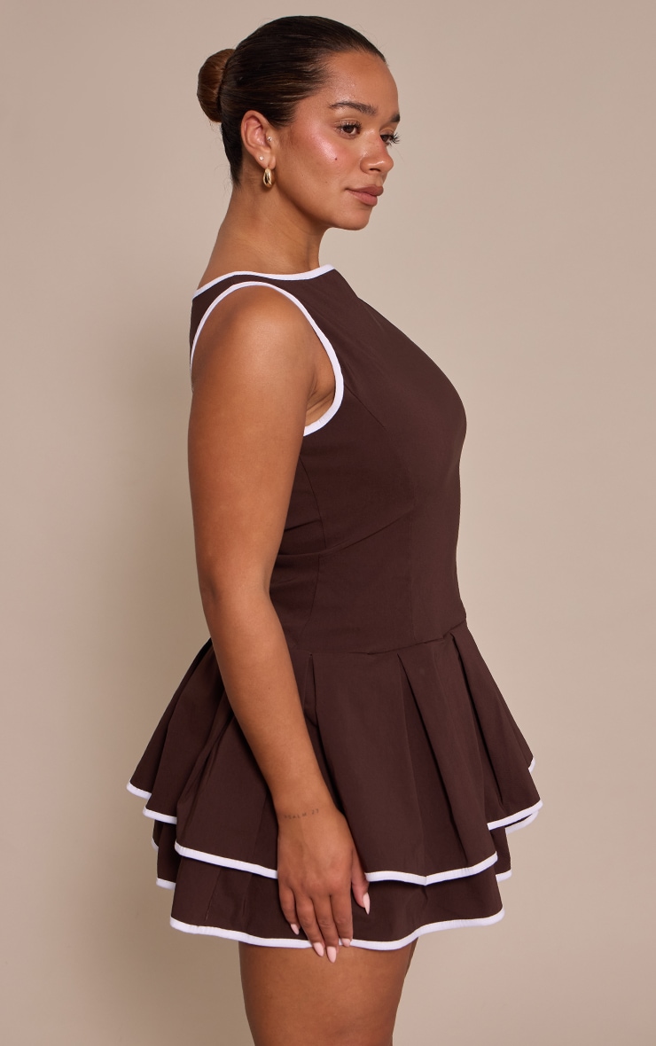 Shape chocolate Contrast Binding Boat Neck Pleated Hem Mini Dress image 4