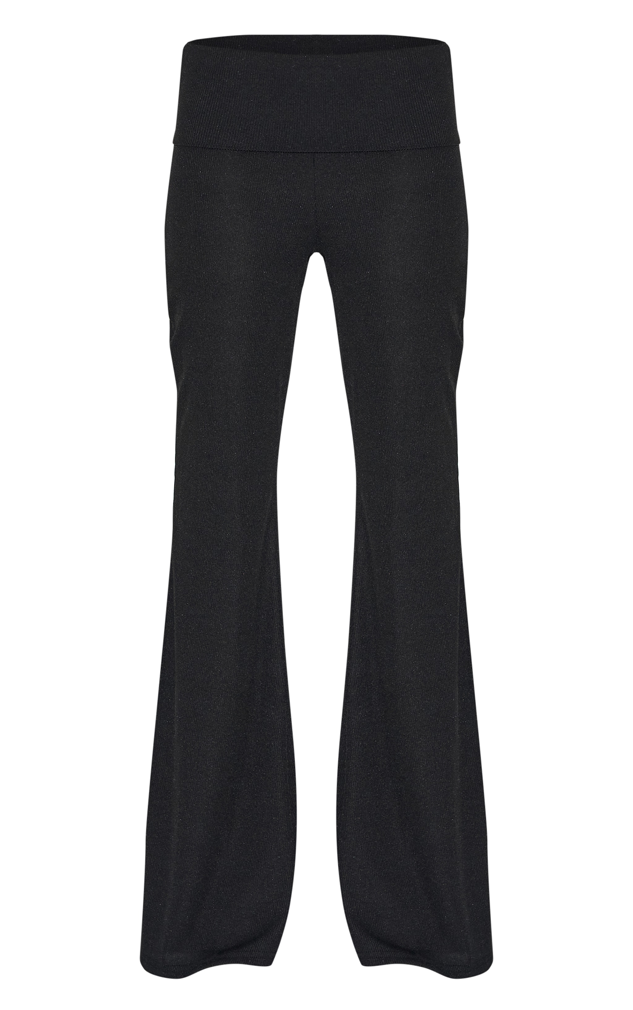 Black Rib Low Rise Foldover Flared Pants image 5