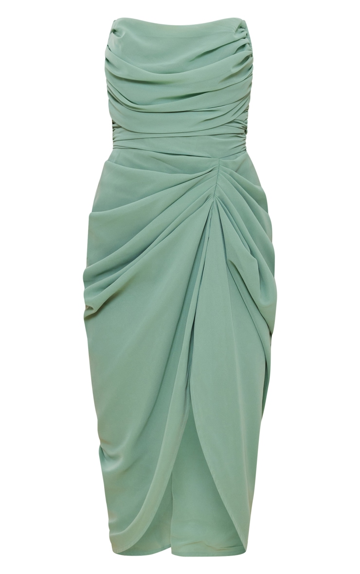 Sage Green Chiffon Corset Bandeau Draped Midi Dress image 5