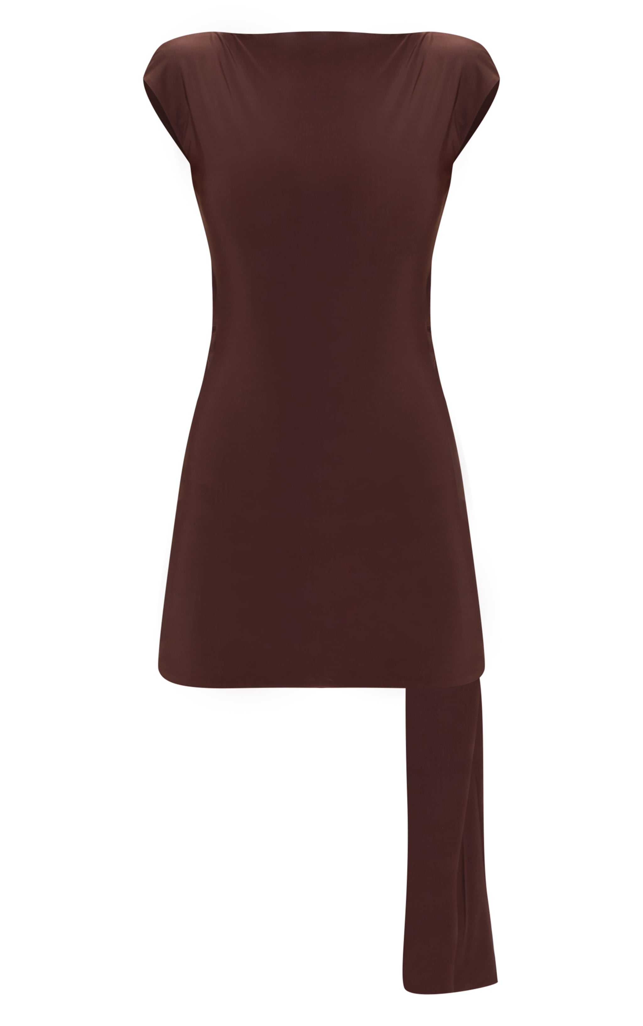 Chocolate Brown Slinky Draped Asymmetric Open Back Bodycon Dress image 5