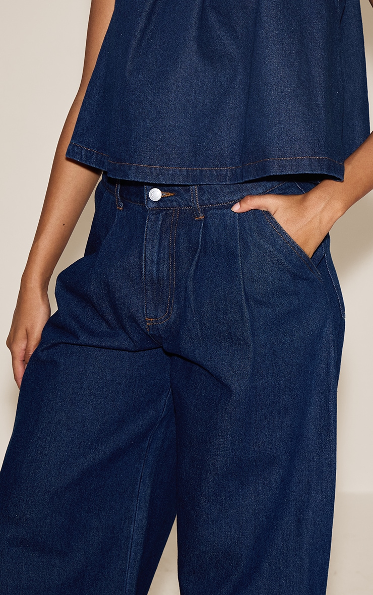 Indigo Pleated Wide Leg Jeans image 4