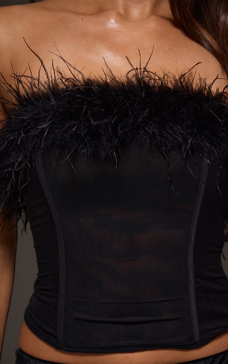 Black Feather Mesh Boned Corset image 4