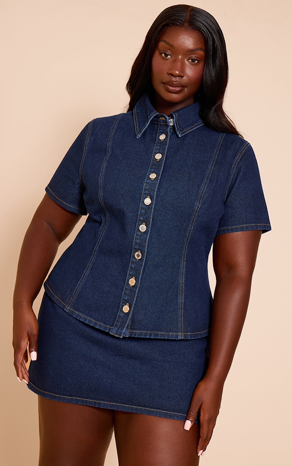 Plus Indigo Denim Mini Skirt