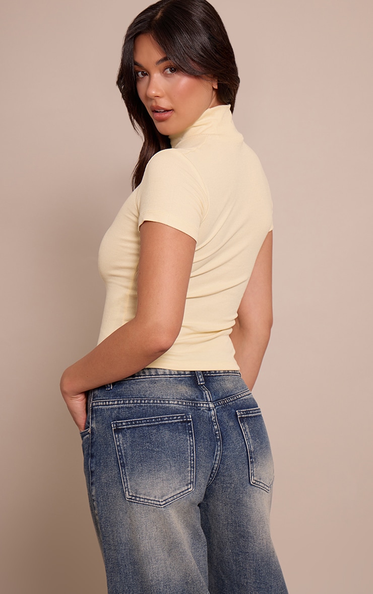 Buttercream Soft Rib High Neck Fitted Longline T-Shirt image 2