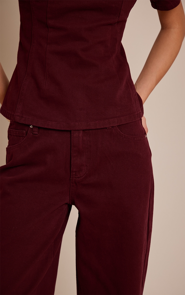 Dark Burgundy Mid Rise Straight Leg Jeans image 4