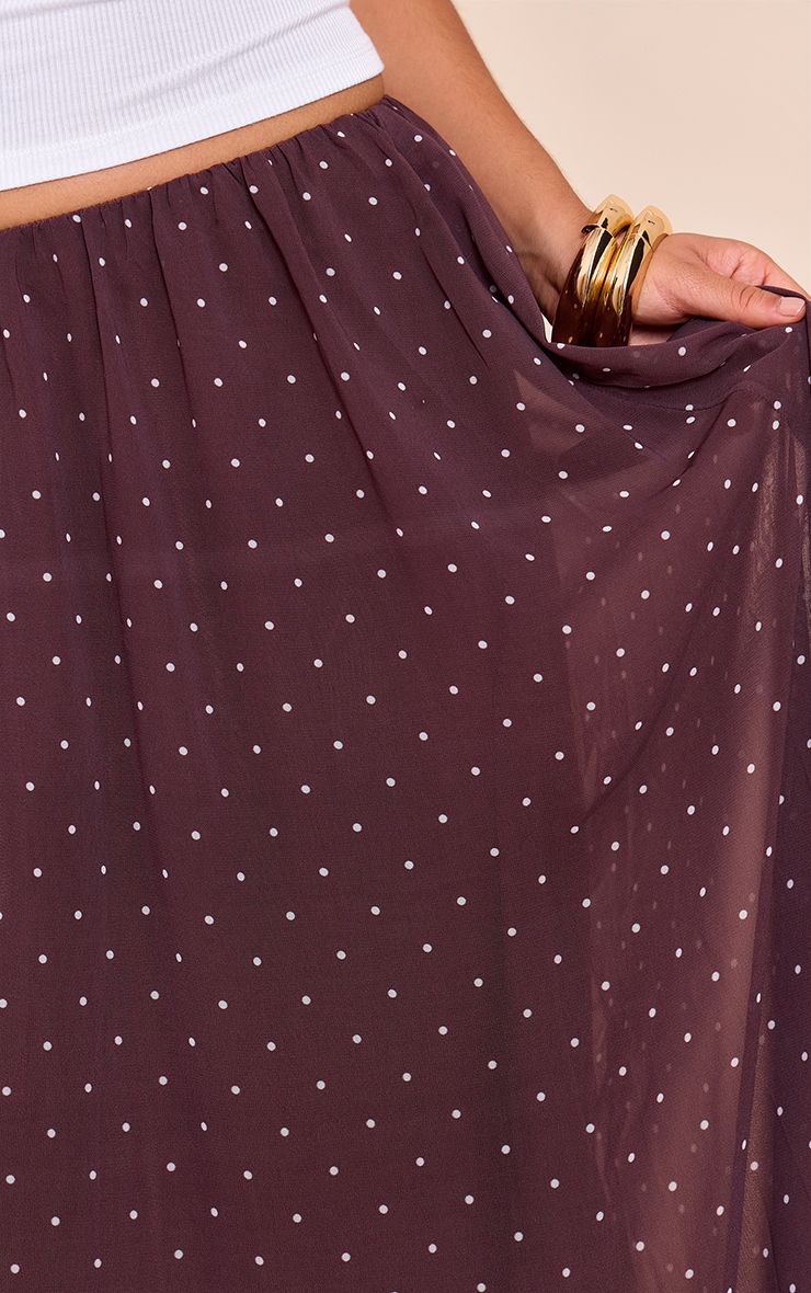 Brown Polka Dot Chiffon Maxi Skirt image 4
