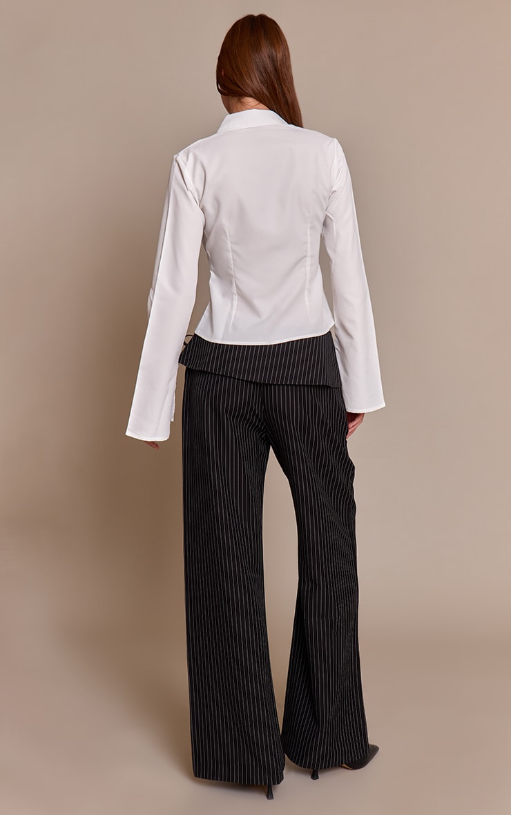 Black Pinstripe Overlay Wide Leg Pants image 3