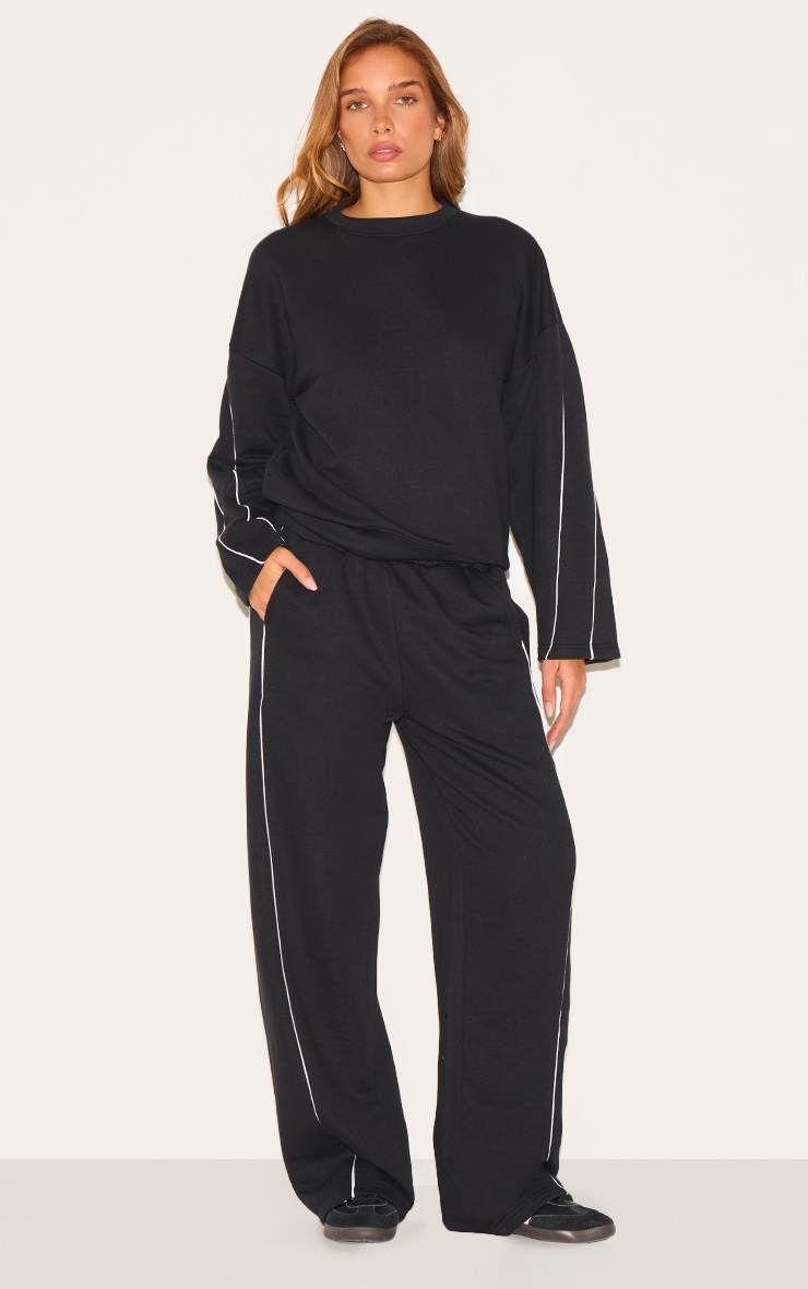 Black Contrast Piping Detail Sweatshirt image 3