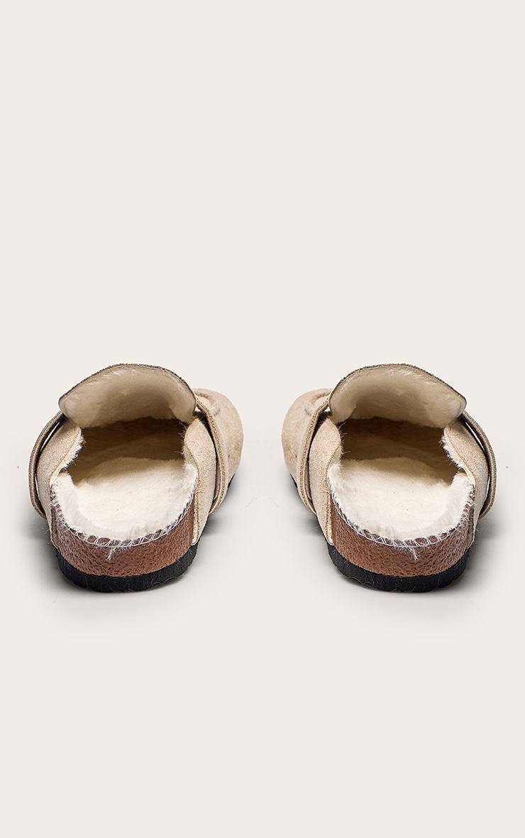 Taupe Faux Suede Faux Fur Lined Mules image 4
