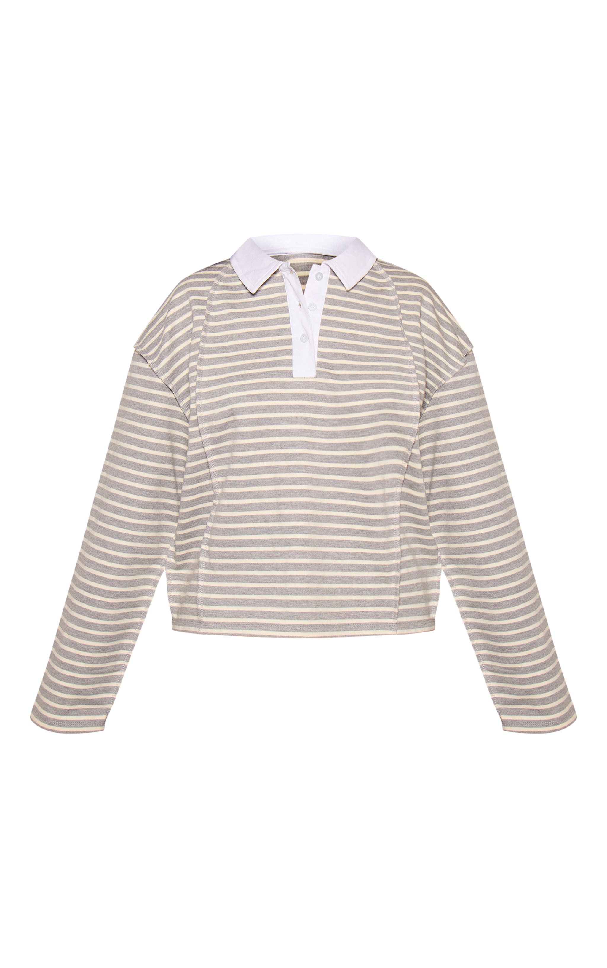 Petite Butter Yellow Stripe Seam Detail Rugby Top image 5